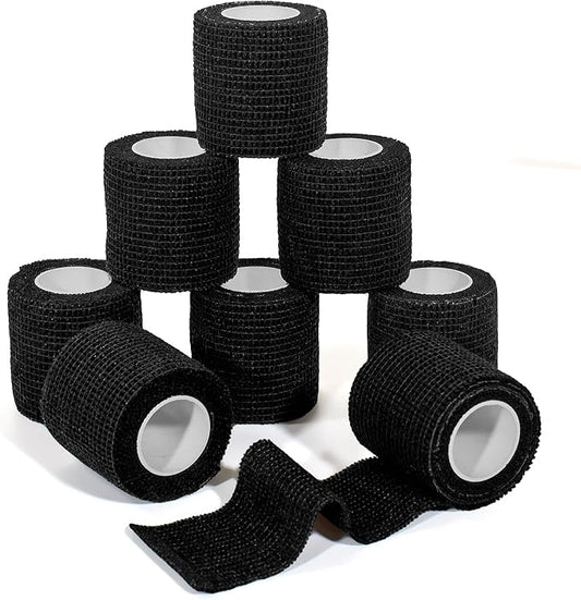 Self Adhesive Bandage Wrap,Bandage Tape,Medical Tape,Vet Tape,Athletic Tape Gauze,for First Aid,Sports, Wrist, Ankle (Black, 2inch*8rolls)