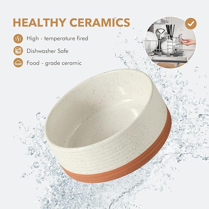 Ceramic 7.3inch Dog Bowl for Medium Breed Dogs, Anti-Slip and Weighted Pet Food and Water Dishes(Single Bowl, Vanilla White)