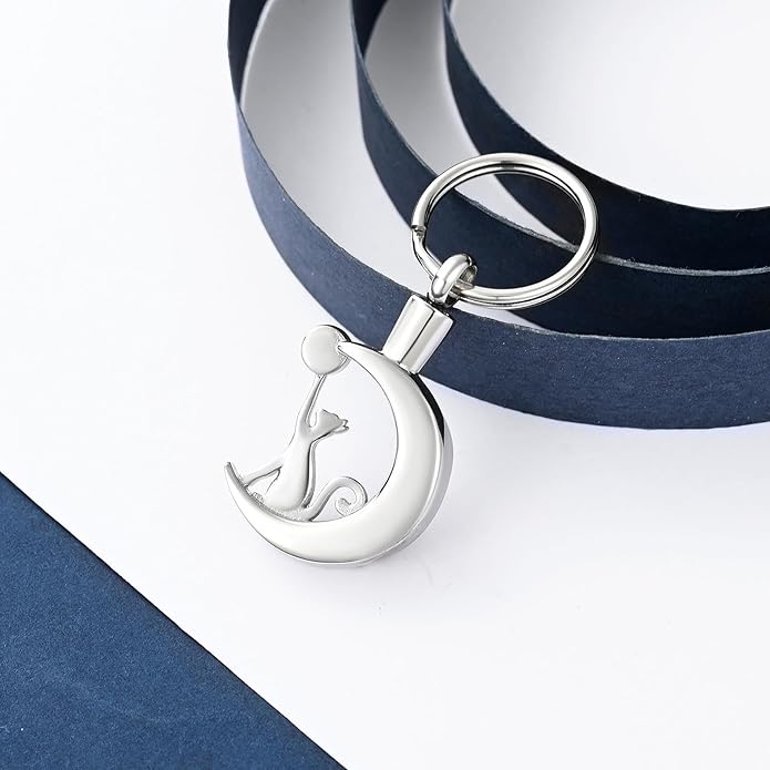 constantlife Cat Moon Urn Necklace for Women Pet Cremation Jewelry for Ashes Stainless Steel Pendant Funeral Keepsake Loved Ones Memorial Gift