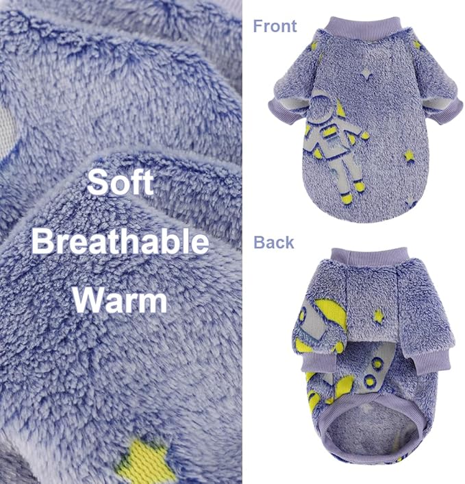 Dog Sweater Glow in The Dark Girl Pink Small Fleece Clothes Winter Soft Thickening Warm Puppy for Dogs Boy Teacup Yorkie Chihuahua (XXS,Blue)