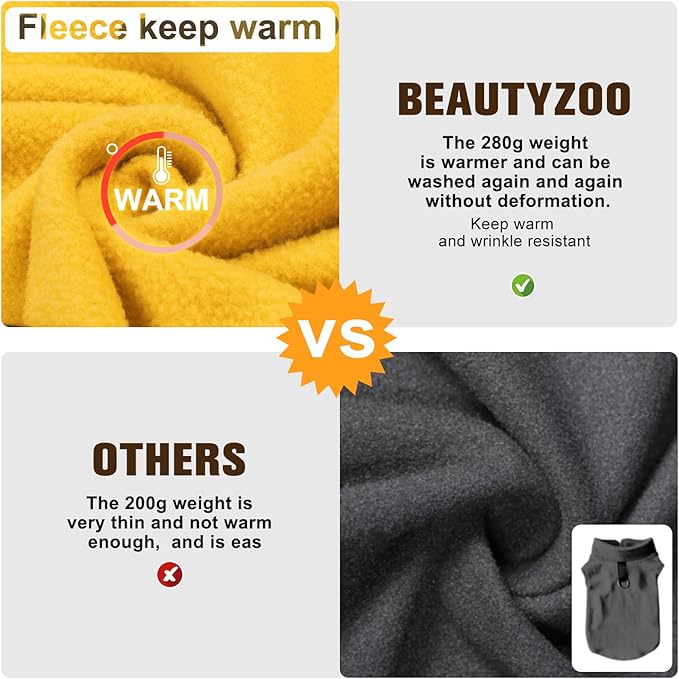 BEAUTYZOO Dog Fleece Vest Sweater Winter Jacket for Small and Medium Dogs with D-Ring Leash Cold Weather Coat Hoodie for XS S M Dogs Boy or Girls, Yellow L