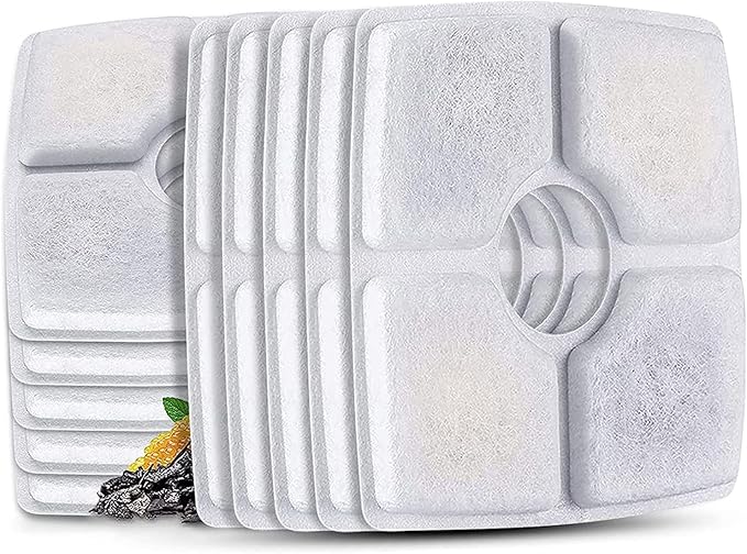 Cat Water Fountain Filters,10 Pack Replacement Filter Fit for Top Square 84oz/2.5L Cat Pet Fountain, 3 Filtration System