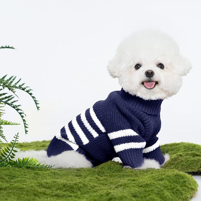 Haloumoning Small Dog Pullover Sweater, Striped Knitted Pet Sweaters for Fall Winter Dog Clothes, Turtleneck Thick Warm Clothes for Small Medium Large Dogs