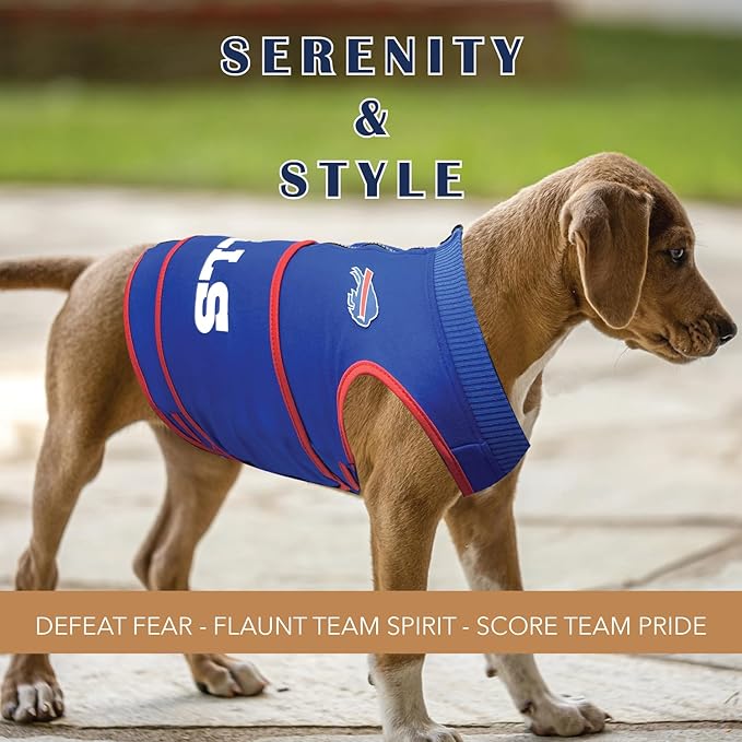 NFL Buffalo Bills Dog Anxiety Shirt Calming Soothing Solution Vest, for Dogs & Cats with Anxiety, Fears, Fireworks, Loud Noises, Dark, Lonely Keeps Dogs Calm and Feeling Safe, Relaxing Jacket, Large