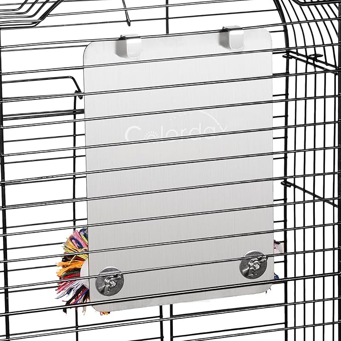 Colorday 7" Bird Mirror with Rope Perch, Bird Swing, Parrot Cage Toys for Parakeet African Grey Conure Cockatiel Lovebird Finch Canarie, Medium