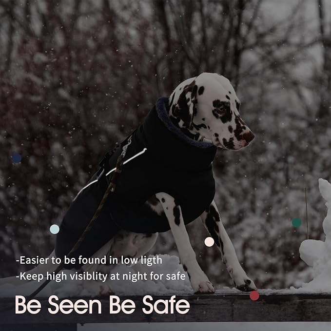 IECOii Extra Warm Reflective Adjustable Dog Jacket with Buckle Fleece Turtleneck for Small Medium Extra Large Dogs in Cold Weather