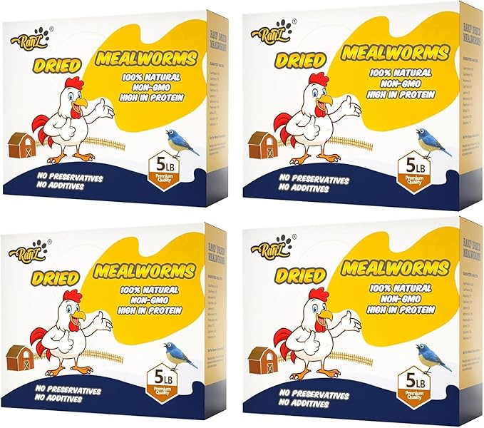 RANZ 20LBS Non-GMO Dried Mealworms for Chickens, High Protein Meal Worms, Premium Chicken Feed, Whole Large Mealworms for Blue Birds, Ducks, Fish