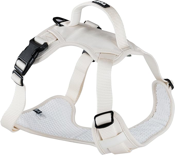 TUG Dog Harness with 2 Leash Connection Points | Adjustable, Padded, Lightweight | Handle on Back | No-Pull Front Clip (Large, Cream)