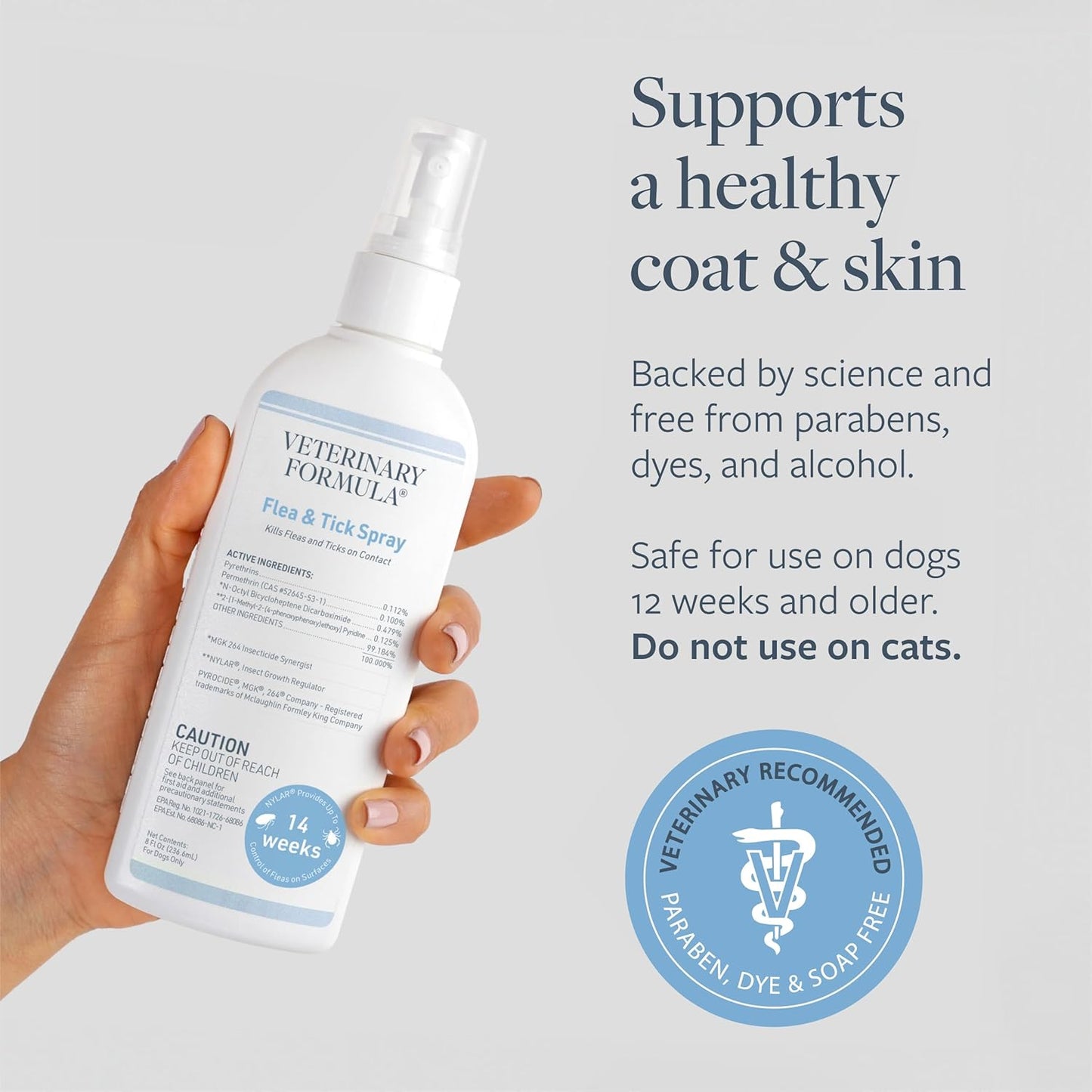 Veterinary Formula Flea and Tick Spray for Dogs, 8 oz – Easy-to-Use Dog Flea Spray, Kills on Contact, Prevents Egg & Larval Development for 14 weeks