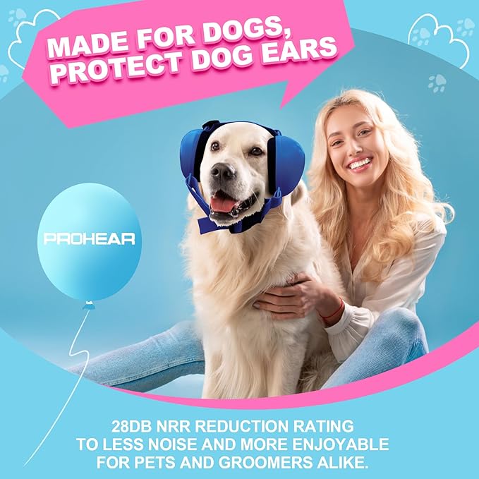 PROHEAR Dog Ear Muffs Hearing Protection for Dogs, NRR 28dB Noise Cancelling Headphones, Easy to Adjust Dog Hearing Protection Earmuffs for Thunder, Hunting, Tourism, Cars, Racing, (M, Blue)