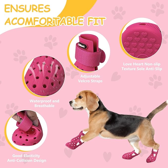 Dog Shoes for Hot Pavement Non-Slip Waterproof Dog Shoes for Medium Dogs Large Size Dogs Easy ON & Off Adjustable Easy-Clean for Beach Outdoor (Rose Pink, Size L: (3.5x2.63’’)(L*W))