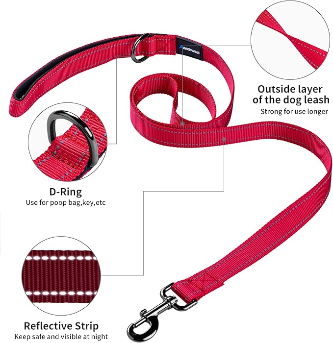 Annchwool No Pull Dog Harness with Padded Handle+5 Ft Leash,Reflective Strip Escape Proof and Quick Fit to Adjust Dog Harness,Easy for Training Walking for Small & Medium and Large Dogs(Red-Set,XL)