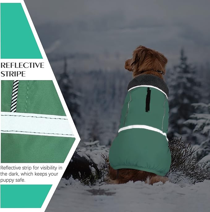 QBLEEV Warm Dog Coat Reflective Dog Jacket, Waterproof Dog Winter Coat Turtleneck Dog Clothes for Cold Weather, Thick Fleece Dog Snowsuit Christmas Dog Vest Pet Apparel for Small Medium Large Dogs M