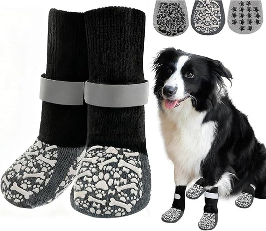 HeavenEye Dog Socks for Hardwood Floors, Anti Slip Dog Paw Protectors Shoes, Maximum Grip Prevent Licking Paws Slipping Hot Cold Pavement Boots for Small Medium Large Senior Dogs(White Bone, S)