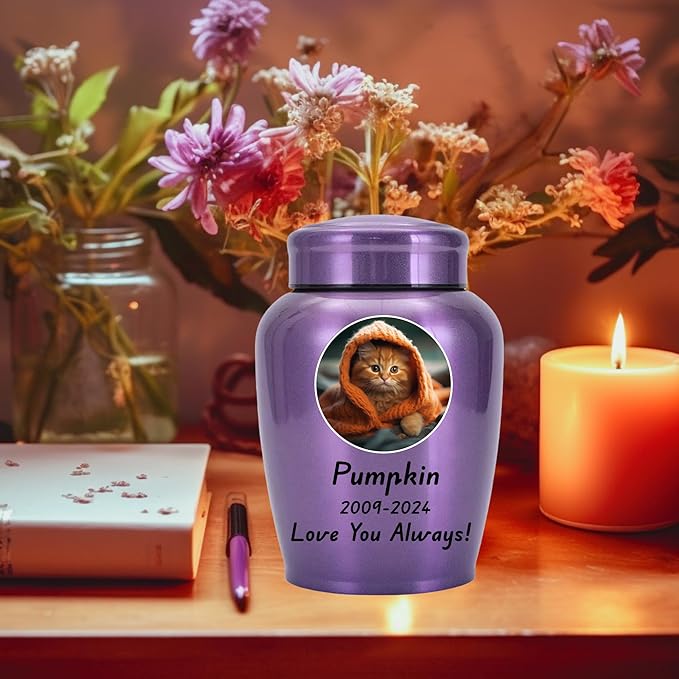 Personalized Cremation Urns for Pet Ashes, Custom Pet Name and Photo for Memorials Urns, 8.6 Inches Large Pet Urns for Dogs and Cats Ashes (Round)