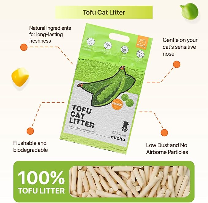 Tofu Cat Litter Natural Clumping Tofu Cat Litter, Fast Clumping and Easily Scoop-able 5.5lb/88oz 5 Scents - Original + Watermelon, 2 Pack