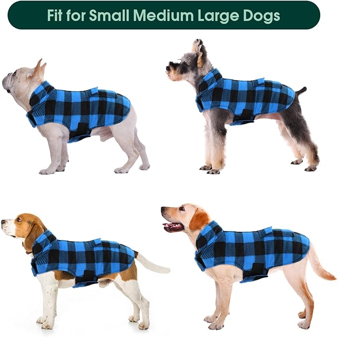 Kuoser Dog Winter Coat, Windproof Dog Fleece Jacket British Style Plaid Cold Weather Doggie Vest Coats, Reversible Cozy Warm Puppy Clothes Pet Apparel for Small Dogs S