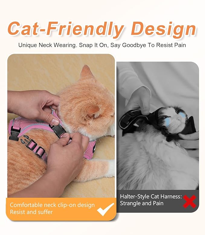 Halypet Cat Harness and Leash Set [ MAX Safety Third Generation ] Escape Proof Soft Adjustable Cat Leash Breathable Comfortable Vest Easy to Wear Kitten Harness for Outdoor Walking