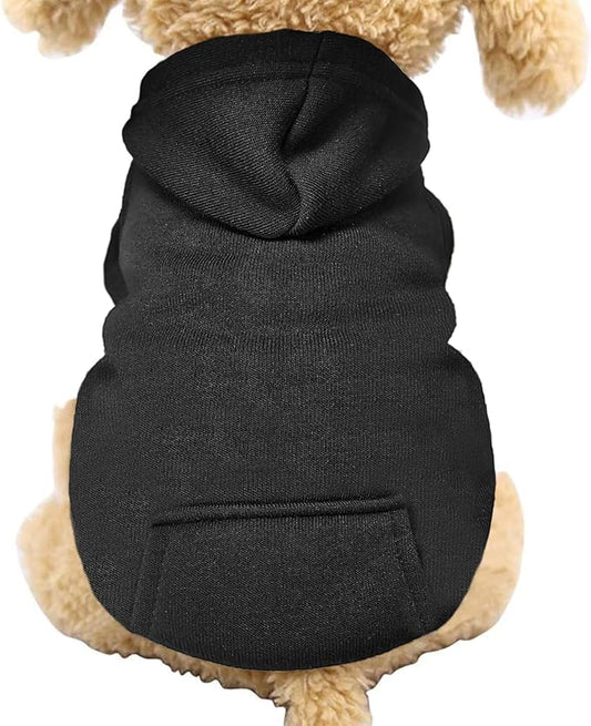 Jecikelon Winter Dog Hoodie Sweatshirts with Pockets Warm Dog Clothes for Small Dogs Chihuahua Coat Clothing Puppy Cat Custume (Black, XX-Small)