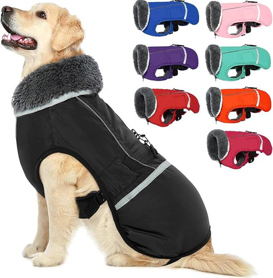 QBLEEV Warm Dog Coat Reflective Jacket, Waterproof Winter Coat Turtleneck Dog Clothes for Cold Weather, Thick Fleece Snowsuit Christmas Vest for Small to Large Dogs