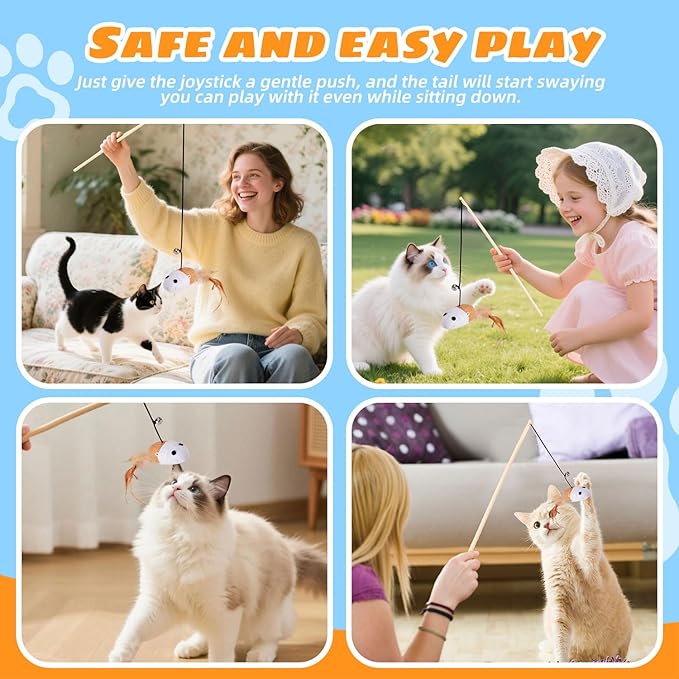 Cats Wand Toy Cat Teaser Toy Stretchy Rope Mouse Shape with Bell Feather Cat Self-Help Relief Toys Bite and Wear Resistant Pet Interactive Toy Suitable for Kittens Adult Cats Households