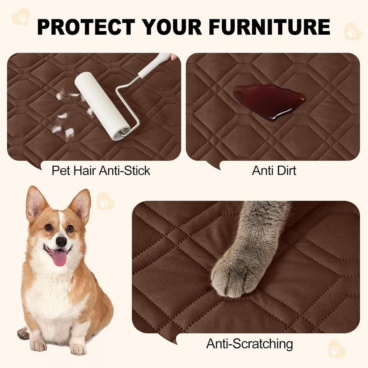 Smiry Waterproof Dog Blanket, 68x82 Inch Soft Pet Bed Cover Reversible, Washable Sofa Couch Furniture Protector for Small Medium Large Dog Puppy Cat, Geometric, Brown/Chocolate