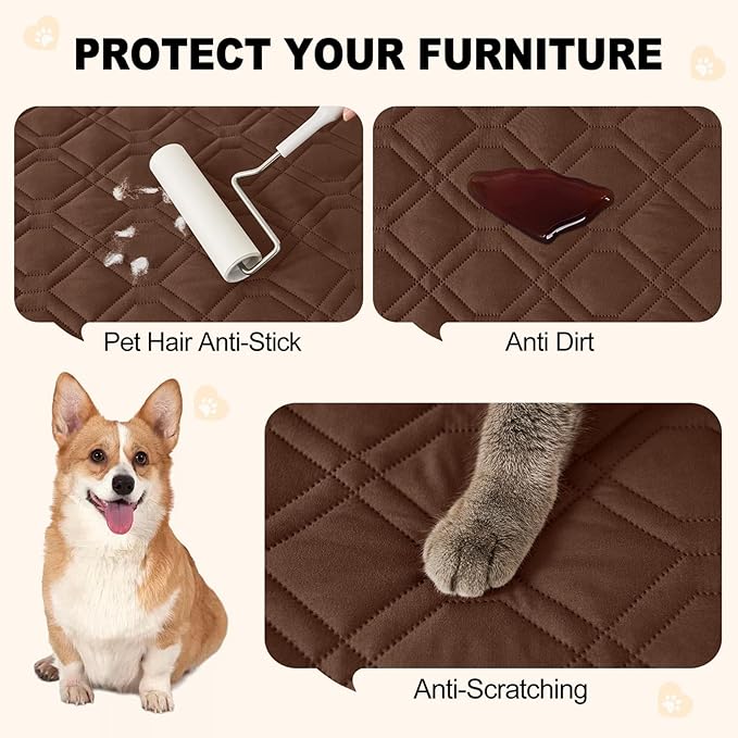 Smiry Waterproof Dog Blanket, 82x120 Inch Soft Pet Bed Cover Reversible, Washable Sofa Couch Furniture Protector for Small Medium Large Dog Puppy Cat, Geometric, Brown/Chocolate