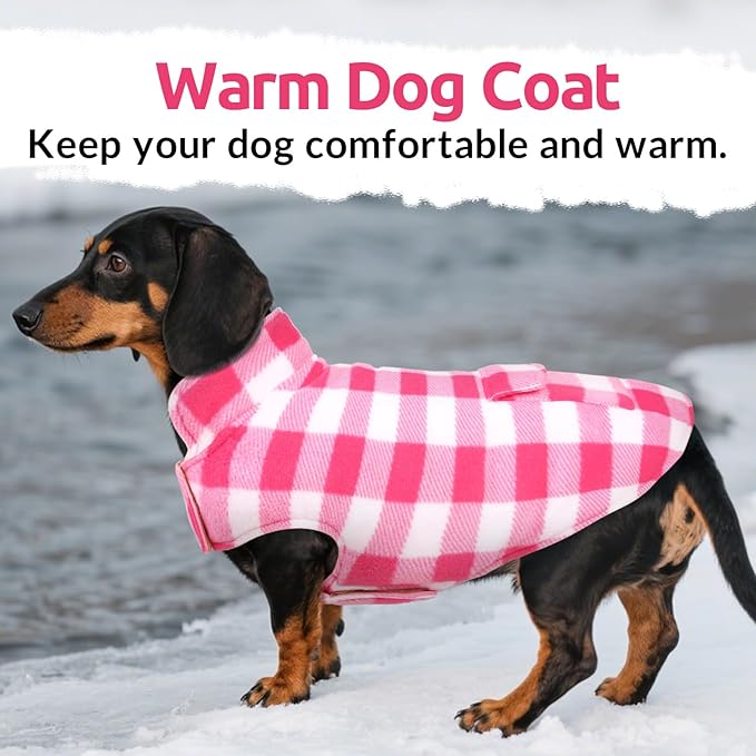 ASENKU Dog Winter Coat, Fleece Doggie Jacket Plaid Reversible Vest Waterproof Windproof Cold Weather Clothes for Small Medium Large Dogs (XXL, Pink)
