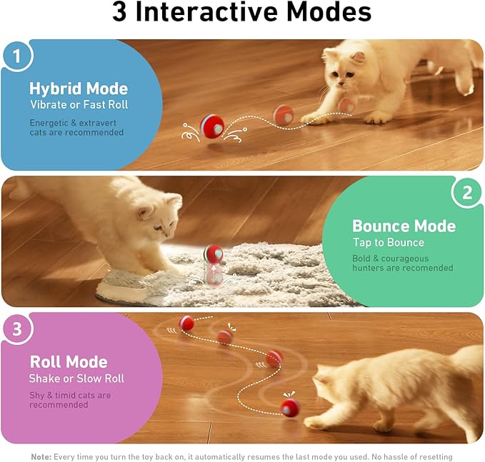 Cheerble Interactive Cat Ball Toy, Wicked Ball M3, Automatic Moving Smart Anti-Depression Pet Toy Fun Gift with Light
