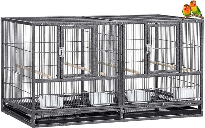 Combo Breeding Stacker Center Divided Breeder Bird Flight Double Rolling Cage with Side Breeding Nest Door (Black Vein, Single Stack Without Stand)