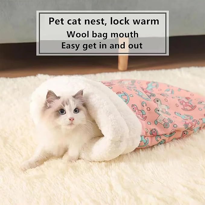 Cat Sleeping Bag - Cozy Pet Nest, Soft Fluffy Washable Bed Cave, Blanket for Indoor Cats (C)