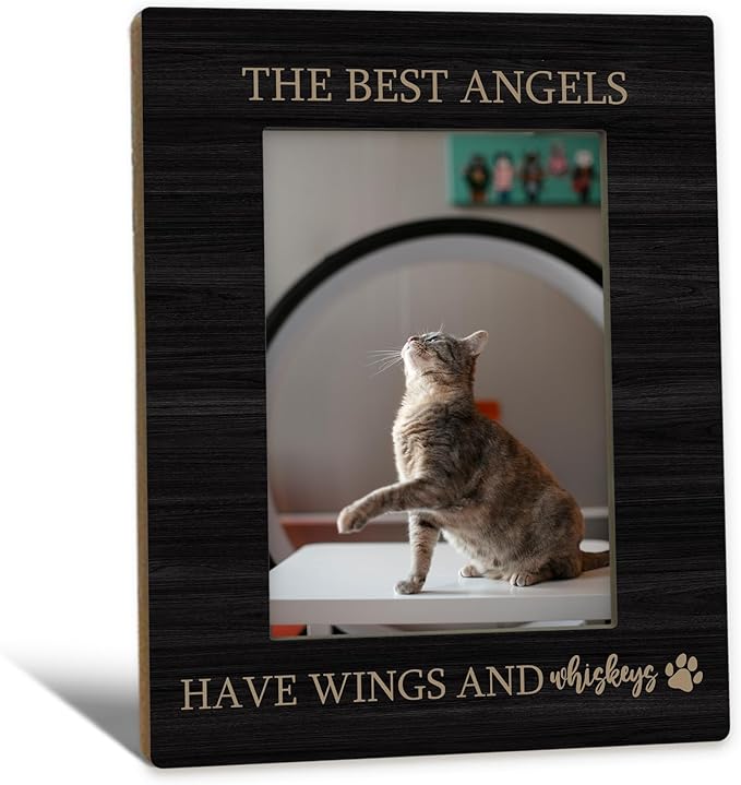 Cat Memorial Gifts Picture Frame 5x7, Black Pet Memorial Photo Frame, Cat Memorial Gifts for Loss of Cat, The Best Angels Have Wings Wooden Picture Photo Frames for Desk Home Room Decor
