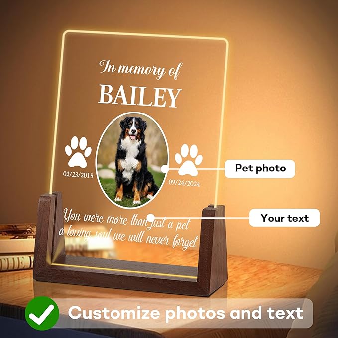 Dog Memorial Gifts for Loss of Dog, Pet Memorial Gifts for Dogs, Customized Pet Memorial Acrylic Night Light, Pet Loss Sympathy Gift, Christmas Birthday Gifts for Pet Lovers, Dog Bereavement Gifts