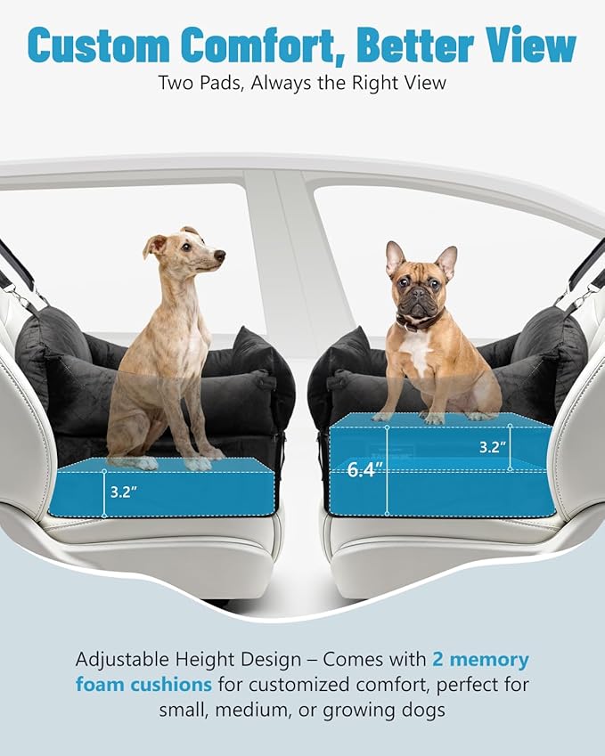 EASTBLUE Dog Car Seat for Small Medium Dogs Up to 35 lbs, Memory Foam Dog Booster Car Seat with Seatbelt, Detachable Washable Pet Carseat for Puppy & Cat, Dogs Travel Bed for Cars (Black)