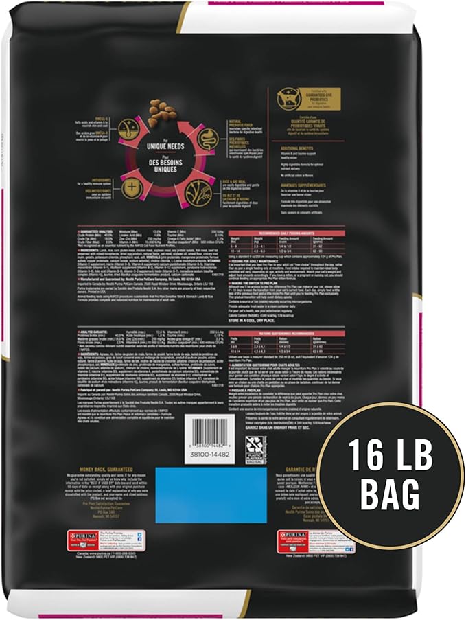 Purina Pro Plan Sensitive Skin and Stomach Cat Food, Lamb and Rice Formula - 16 lb. Bag