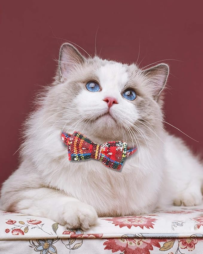 Joytale Upgraded Christmas Cat Collar with Bells, Breakaway Cat Collars with Bow Tie, 2 Pack Girl Boy Safety Plaid Kitten Collars, Christmas Red+Green