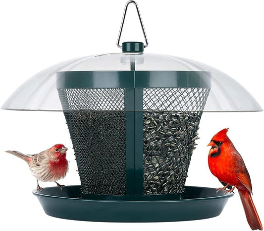Kingsyard Bird Feeder for Outside, Dual-Use Metal Mesh Wild Bird Feeder with Weatherproof Dome Dual, 2.5 lbs Seed Capacity for Finch Cardinal