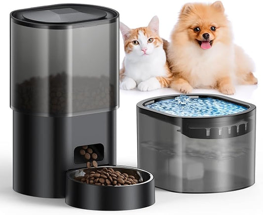 Automatic Cat Feeder and Water Fountain 5G WiFi Cat Food Dispensers, APP Remote Control, Programmable Timed Feeding,Dry Food Smart Feeder 10s Voice Recorder, 1-10 Meals/Day for Cats Small Dogs