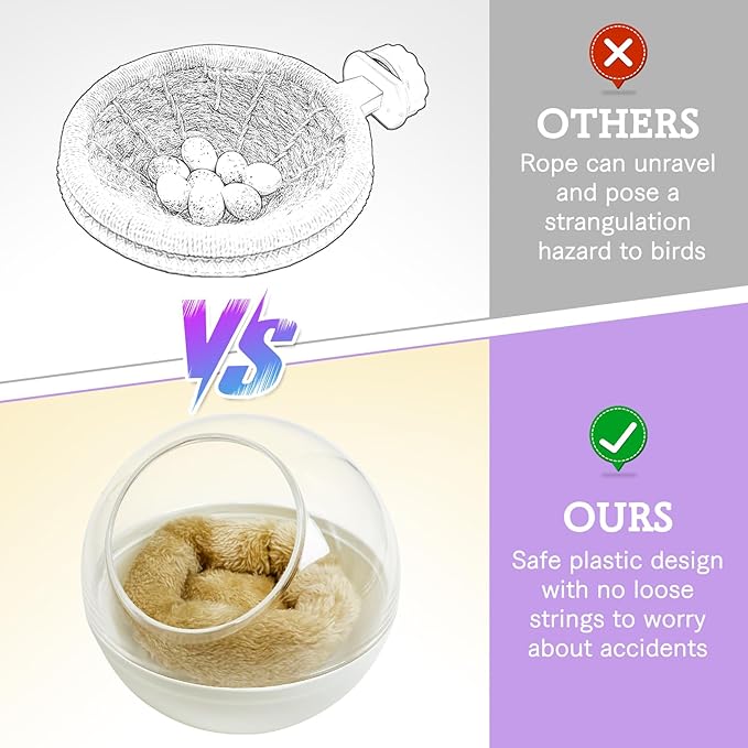 kathson Plastic Bird Nest Chewproof Small Bed with mat Hanging House Hut Bird Cage Breeding Hatching Nest Washable Parakeet Nest for Parrot Budgie Love Bird Canary (White)