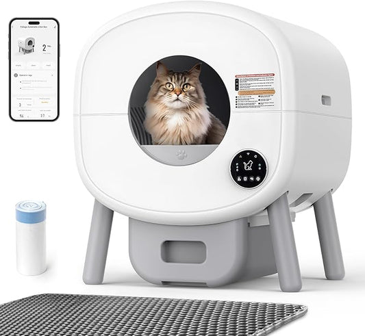 Self Cleaning Cat Litter Box: 76L Extra Large Automatic Litter Box for Multiple Cats, Odor-Free, Smart App Control, Ambient Light Waste Disposal