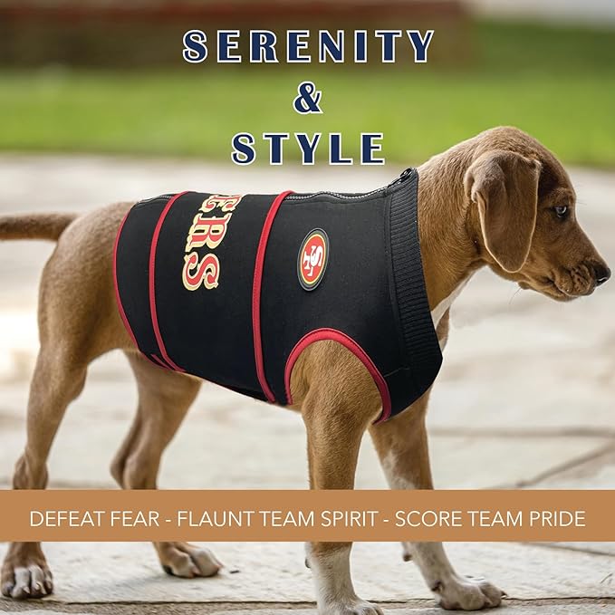 NFL SAN Francisco 49ERS Dog Anxiety Shirt Calming Soothing Solution Vest for Dogs/Cats with Anxiety, Fears, Fireworks, Loud Noises, Dark, Lonely Keeps Dogs Calm Feeling Safe, Relaxing Jacket, X-Small