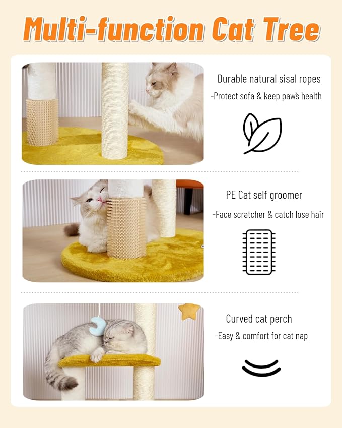 Happi N Pets Cloud Cat Tree, 31.5in Multi-Level Indoor Cat Tower with Scratching Posts, Viewing Perch, Removable & Washable Cushions, Cat Activity Tree with Dangling Toy