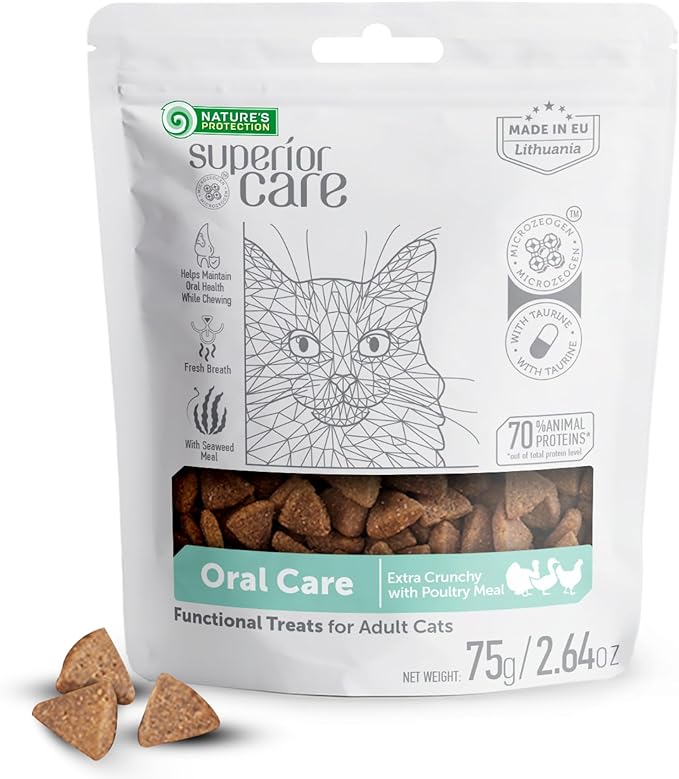 Nature's Protection Cat Dental Treats - Crunchy Oral Care Chews for Cat Teeth Cleaning for Adult Cats - No Bad Breath, Less Hairball (Superior Care - Poultry, 2.64 oz)