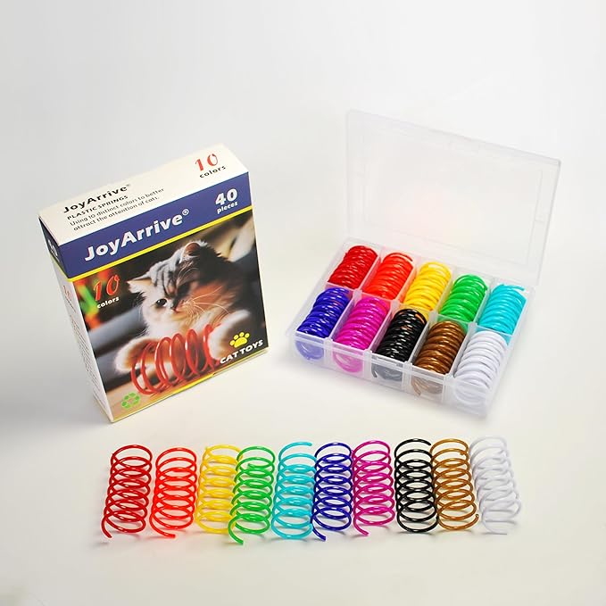 40Pcs 10 Colors Box Stored Springs for Indoor Cats, Cats Coil, Cat Interactive Toys, Cat Swatting Toy, Self-Play Toys, Hunting Toy, Kitten Spring