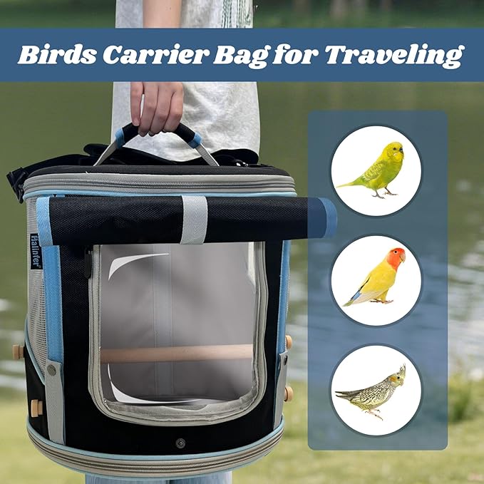 halinfer Small to Medium Bird Travel Carrier Cage, Portable Parrot Parakeet Cockatile Conure Transport Cage with Clear Window and Fabric Shade, Round Carry Bird Bag