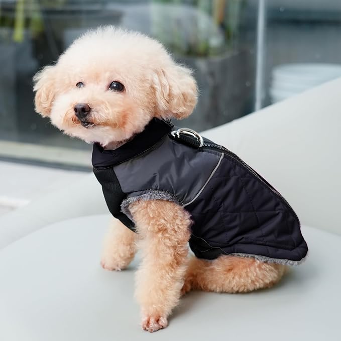 Warm Fleece Dog Coats for Large Dogs,D-Rings Waterproof Puppy Jacket for Cold Winter,Black XXXL