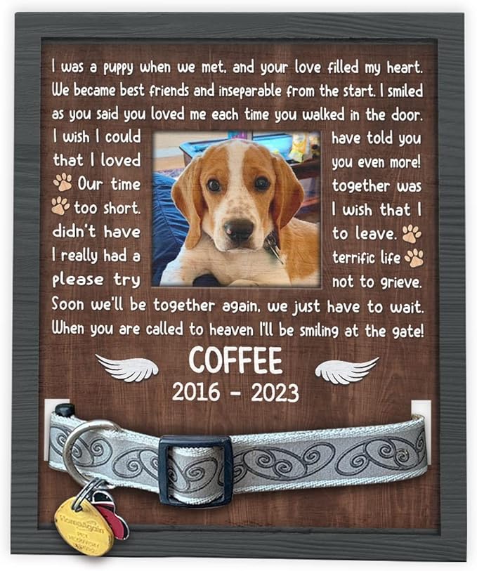 Pawfect House 11x9in Pet Collar Frame - Personalized Custom Pet Loss Sign - Dog Memorial Picture Frame Gifts