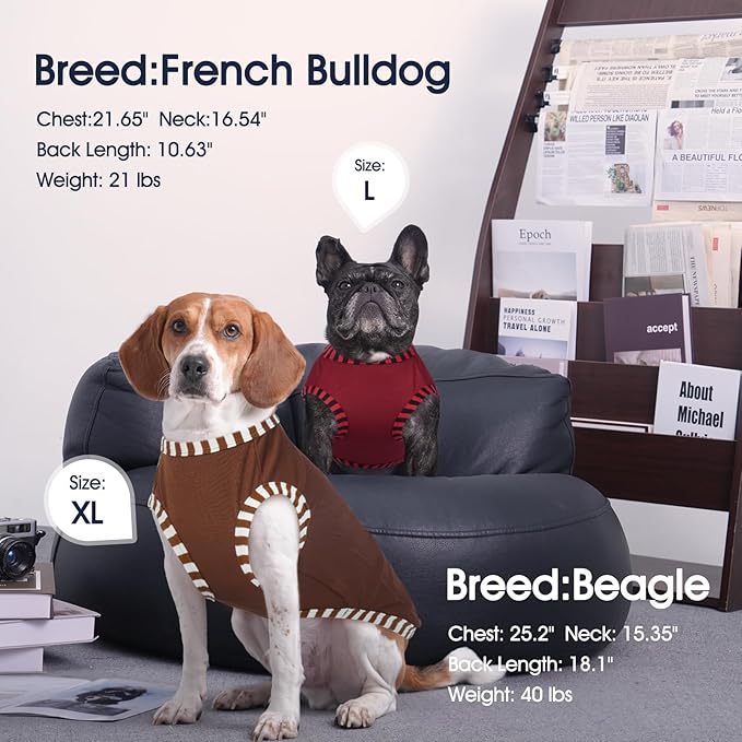 IECOii 2 Pack Dog Shirt for Large Dogs | Pullover T-Shirts, Sun Protection in Outdoor, Sleeveless Tank Top for Large Breeds, Coffee+DarkRed, 3XL