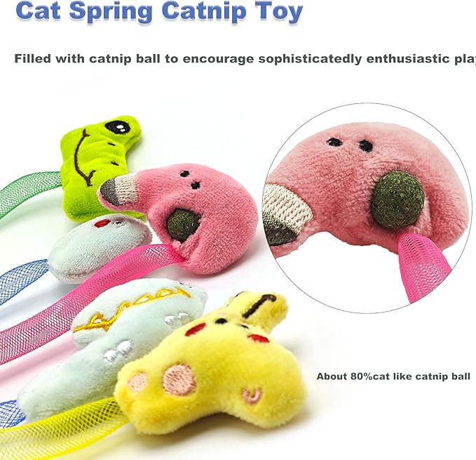 Cat Chew Toy for Teeth Cleaning, Soft and Durable Crinkle Springs Catnip Toys, Interactive Cat Kicker Toys for Indoor (Pack 10)