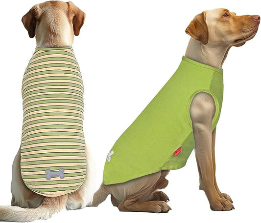 KYEESE 2Pack Dog Shirts Striped T Shirt for Large Dogs Lightweight Clothes Sleeveless Vest Cotton Tank Top, XXX-Large,Green+Striped